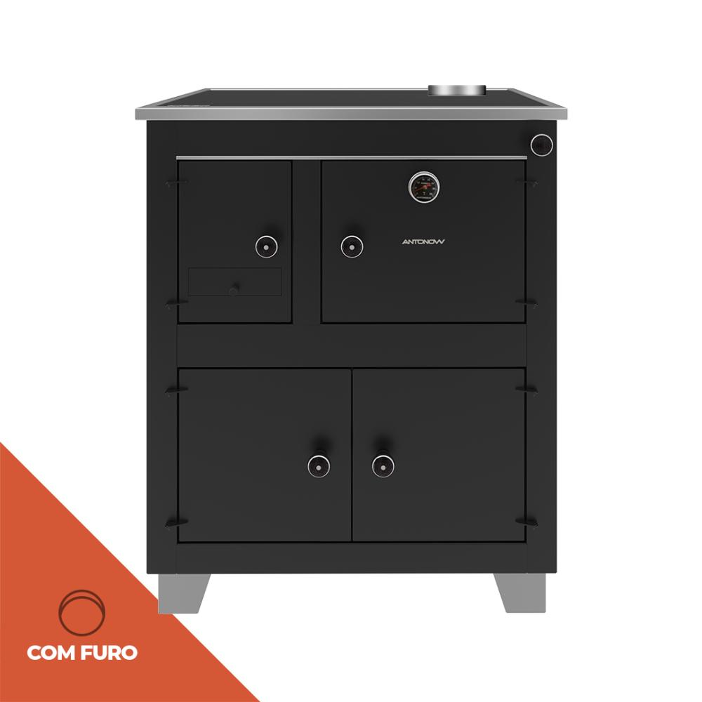 Fogao a Lenha Antonow Dakota 65 Preto Saida na Chapa