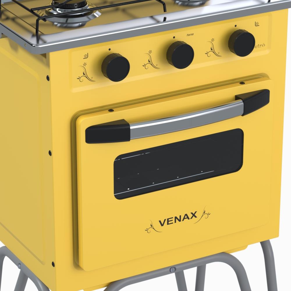 Fogao a Gas 2 Bocas com Forno Venax Gemini Vetro Amarelo