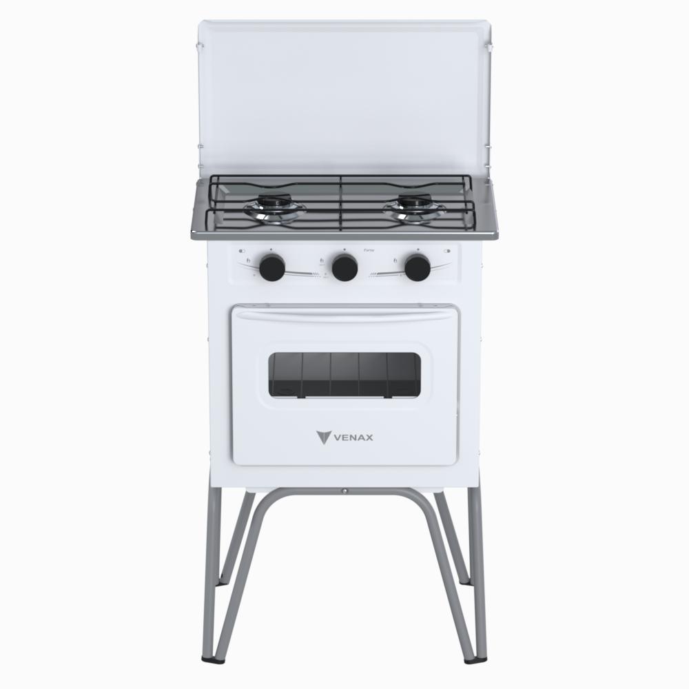 Fogao a Gas 2 Bocas com Forno Venax Gemini Tampa de Metal Branco