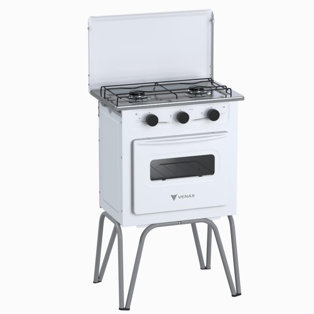 Fogao a Gas 2 Bocas com Forno Venax Gemini Tampa de Metal Branco