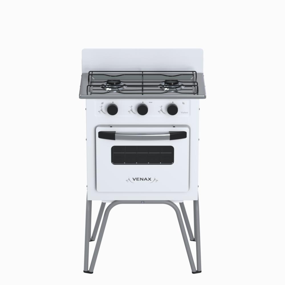 Fogao a Gas 2 Bocas com Forno Venax Gemini Vetro Branco