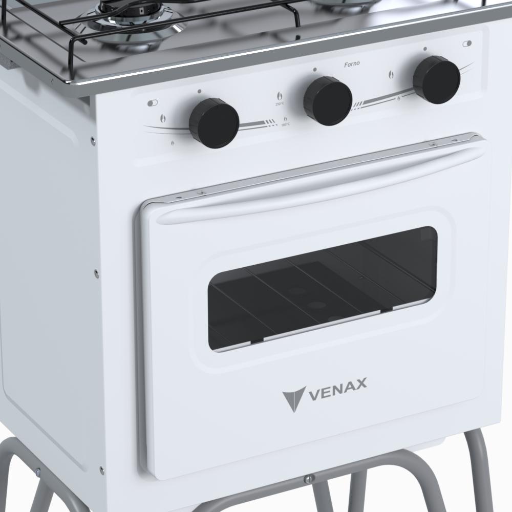 Fogao a Gas 2 Bocas com Forno Venax Gemini Tampa de Metal Branco