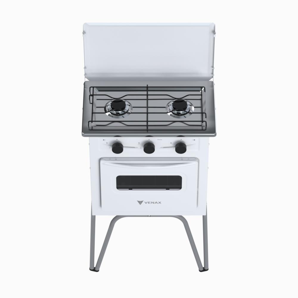 Fogao a Gas 2 Bocas com Forno Venax Gemini Tampa de Metal Branco