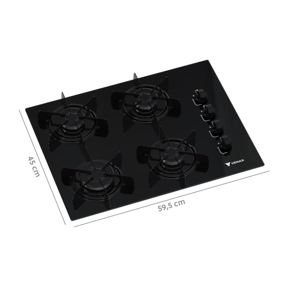 Cooktop a Gas 4 Bocas Venax Arena Preto Preto