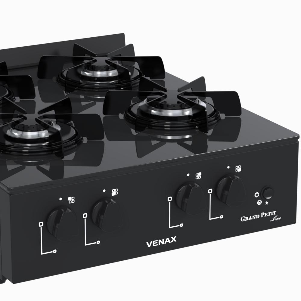 Fogao a Gas Portatil 4 Bocas Venax Grand Petit Line Preto