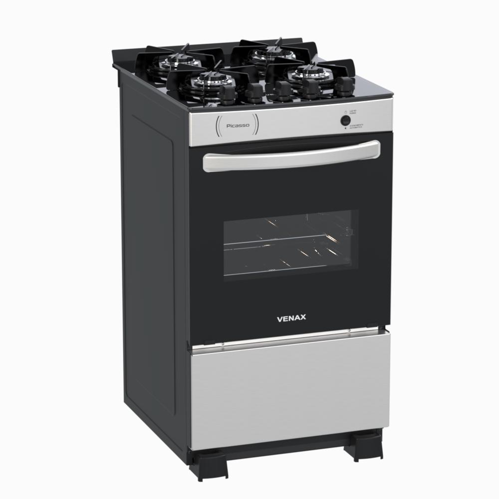 Fogao a Gas 4 Bocas Venax Picasso Vitreo Inox