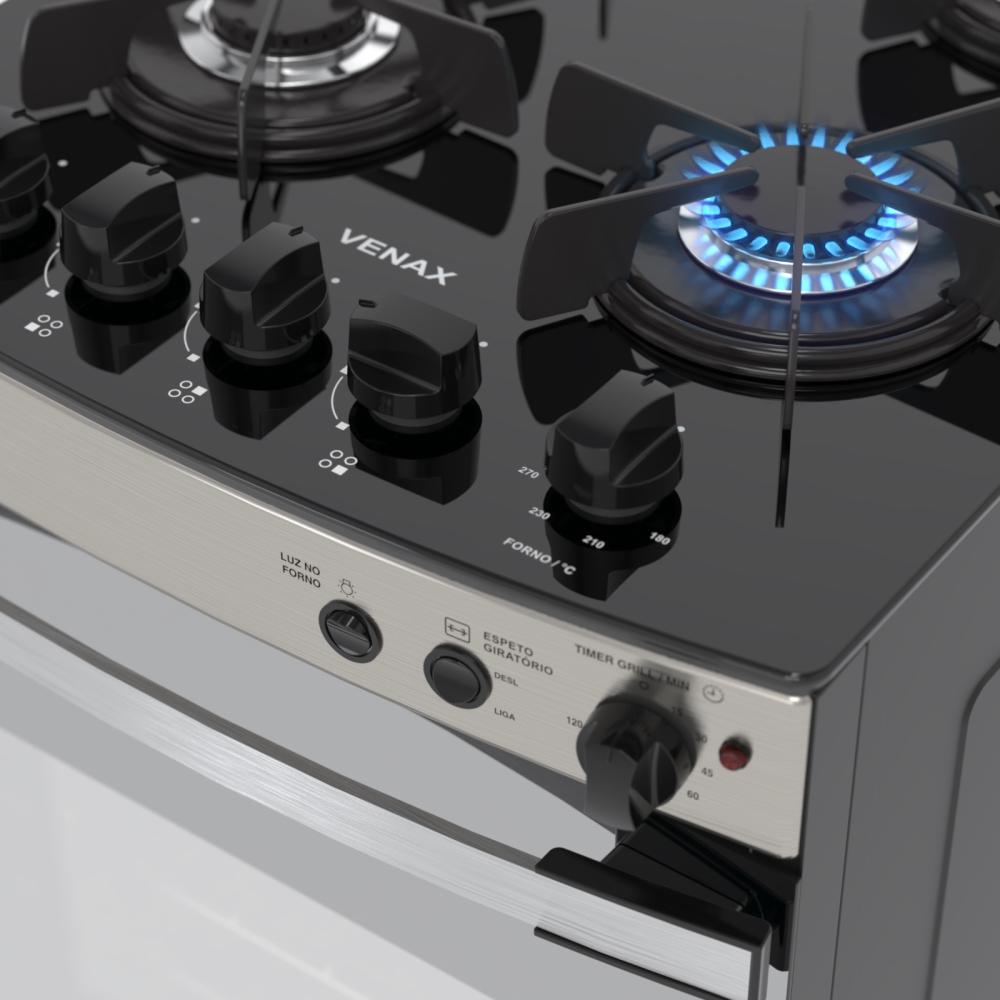 Fogao a Gas 4 Bocas Venax Palladio Vitreo Inox
