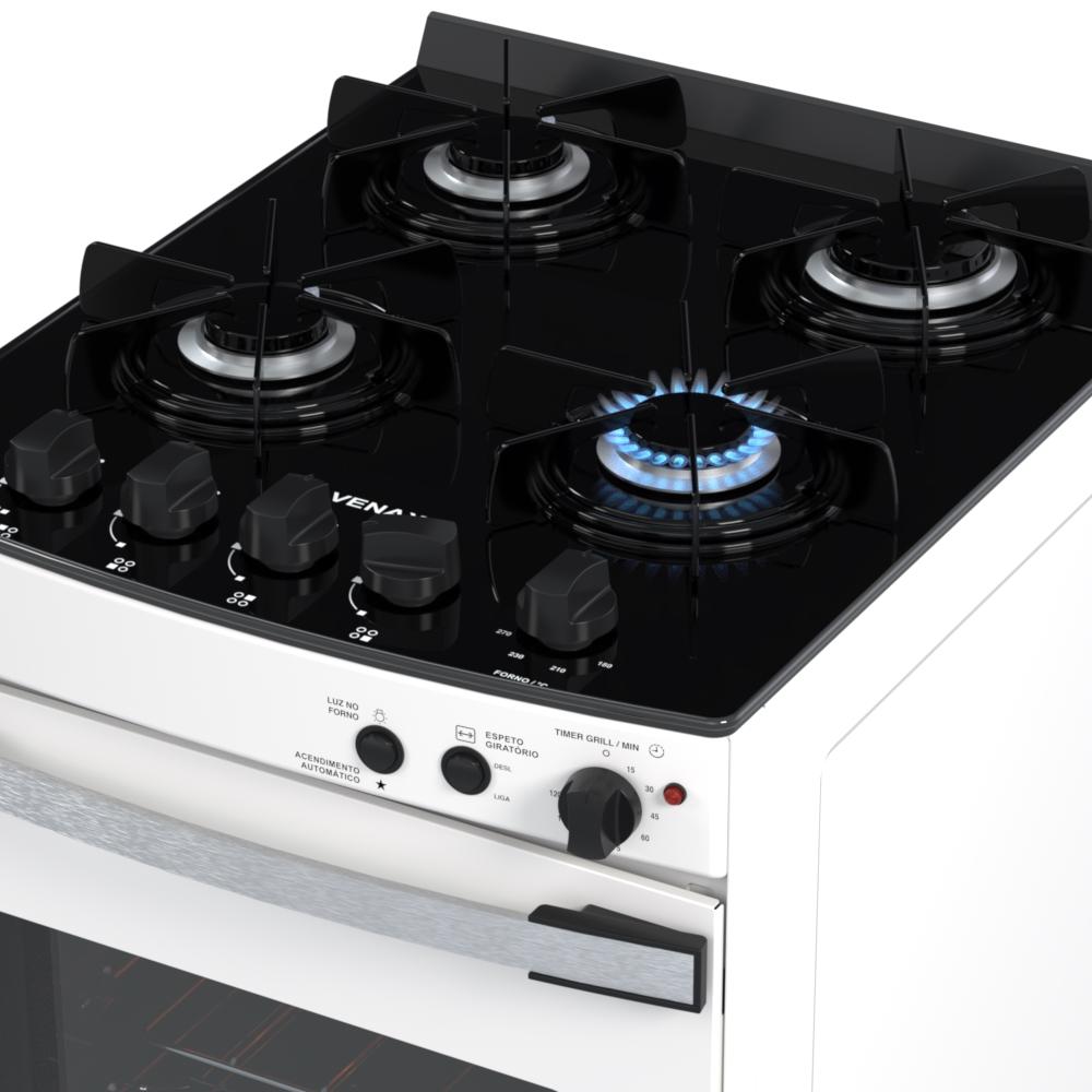 Fogao a Gas 4 Bocas Venax Gaudi Vetro Vitreo Branco