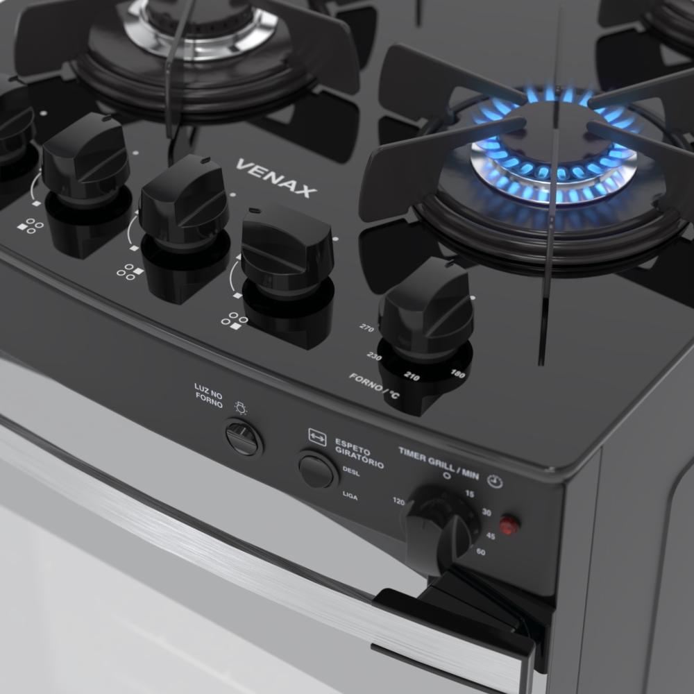 Fogao a Gas 4 Bocas Venax Palladio Vitreo Preto