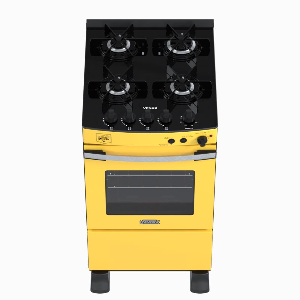 Fogao a Gas 4 Bocas Venax Gaudi Vetro Vitreo Amarelo
