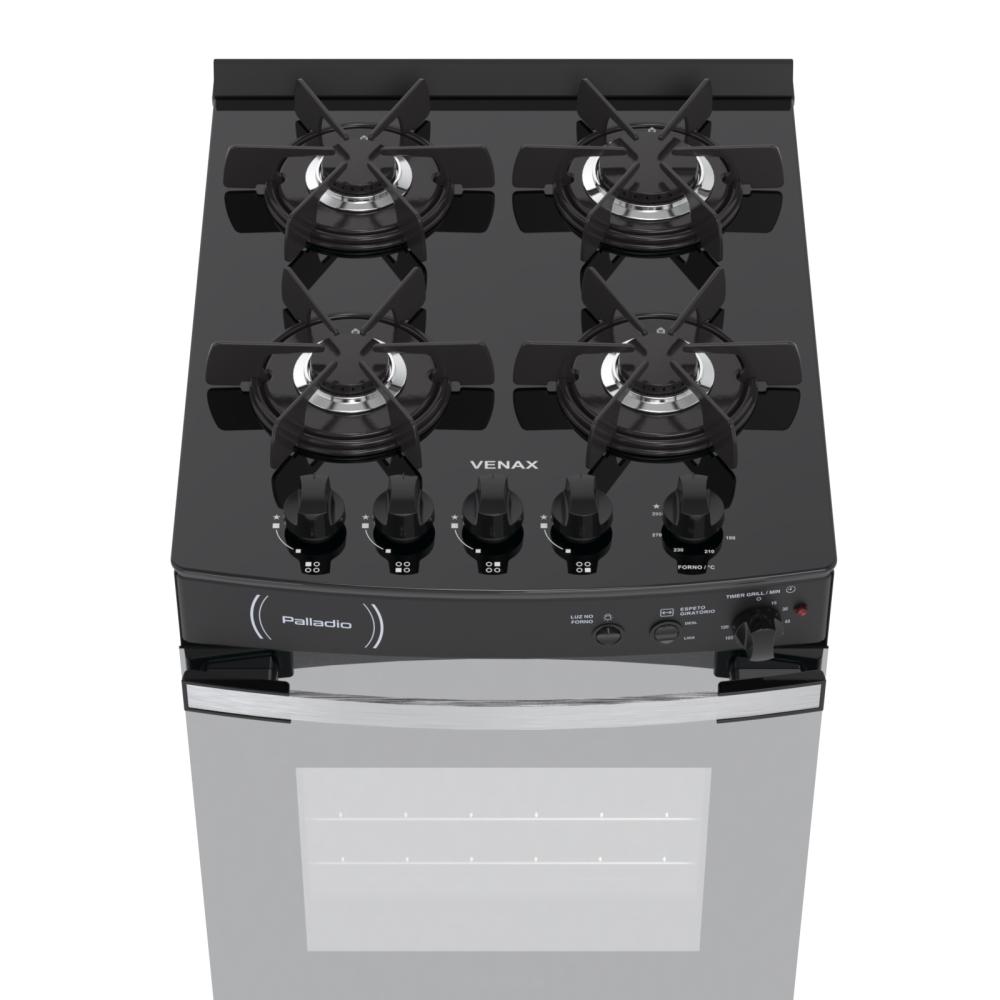 Fogao a Gas 4 Bocas Venax Palladio Vitreo Preto