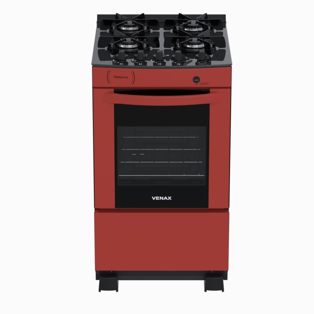 Fogao a Gas 4 Bocas Venax Delplus Vitreo BL Vermelho