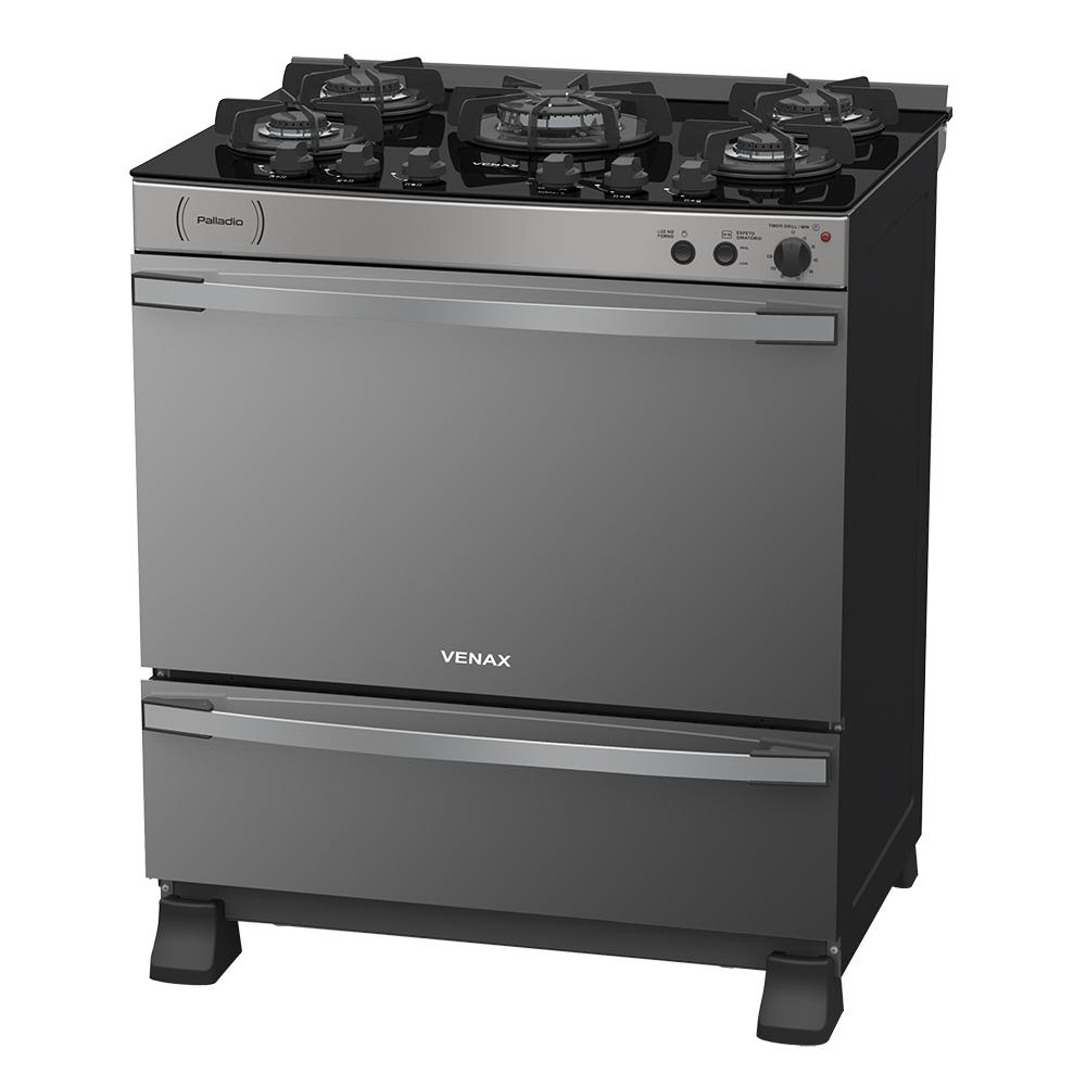 Fogao a Gas 5 Bocas Venax Palladio Vitreo Inox