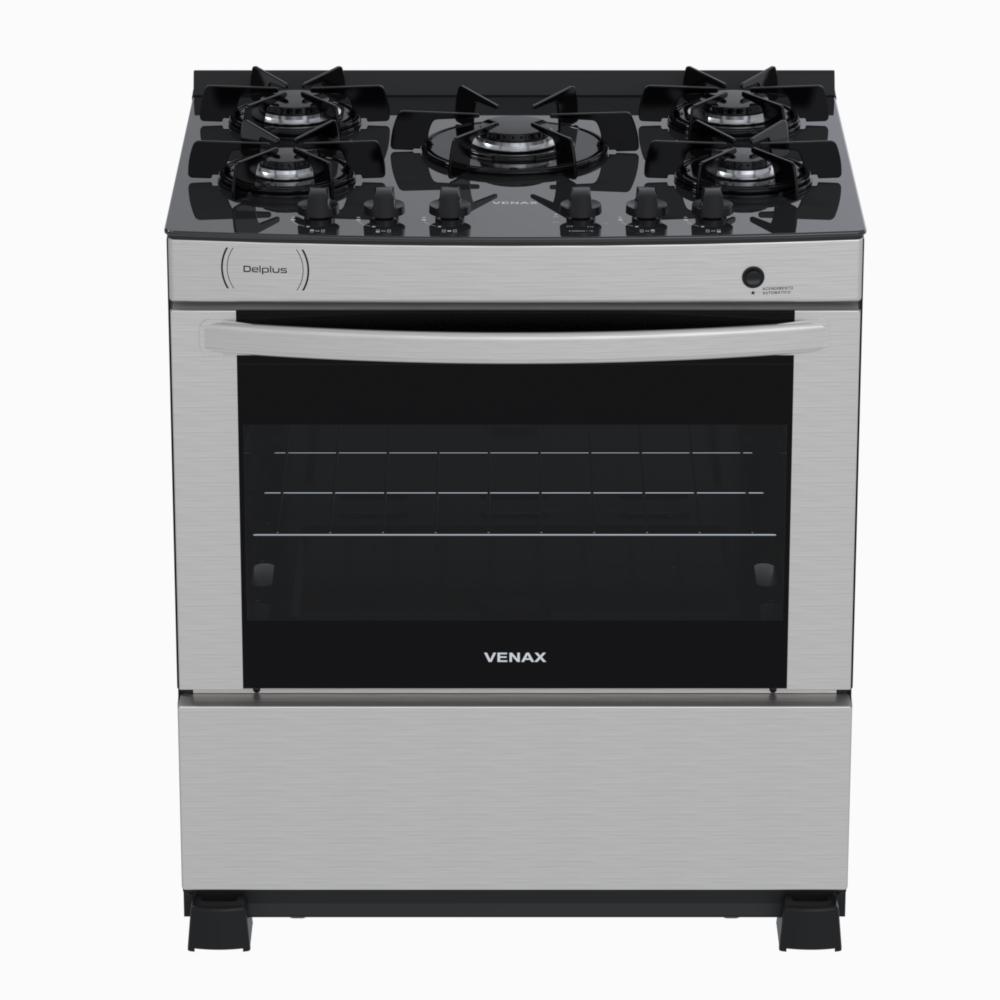 Fogao a Gas 5 Bocas Venax Delplus Vitreo BL Inox