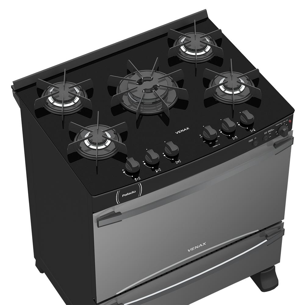 Fogao a Gas 5 Bocas Venax Palladio Vitreo Preto