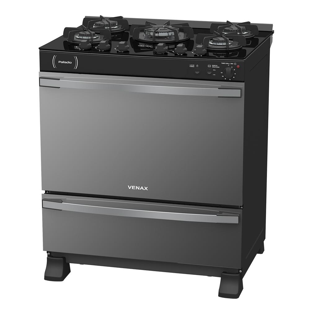 Fogao a Gas 5 Bocas Venax Palladio Vitreo Preto