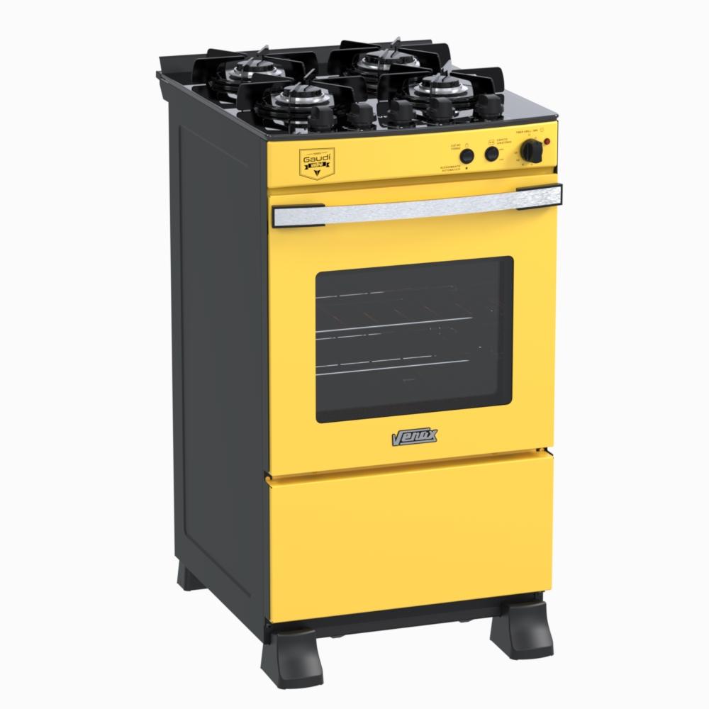 Fogao a Gas 4 Bocas Venax Gaudi Vetro Vitreo Amarelo