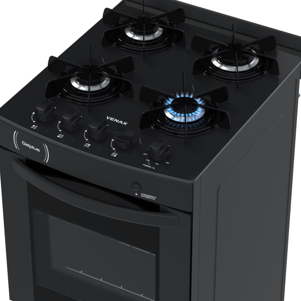 Fogao a Gas 4 Bocas Venax Delplus Vitreo BL Preto