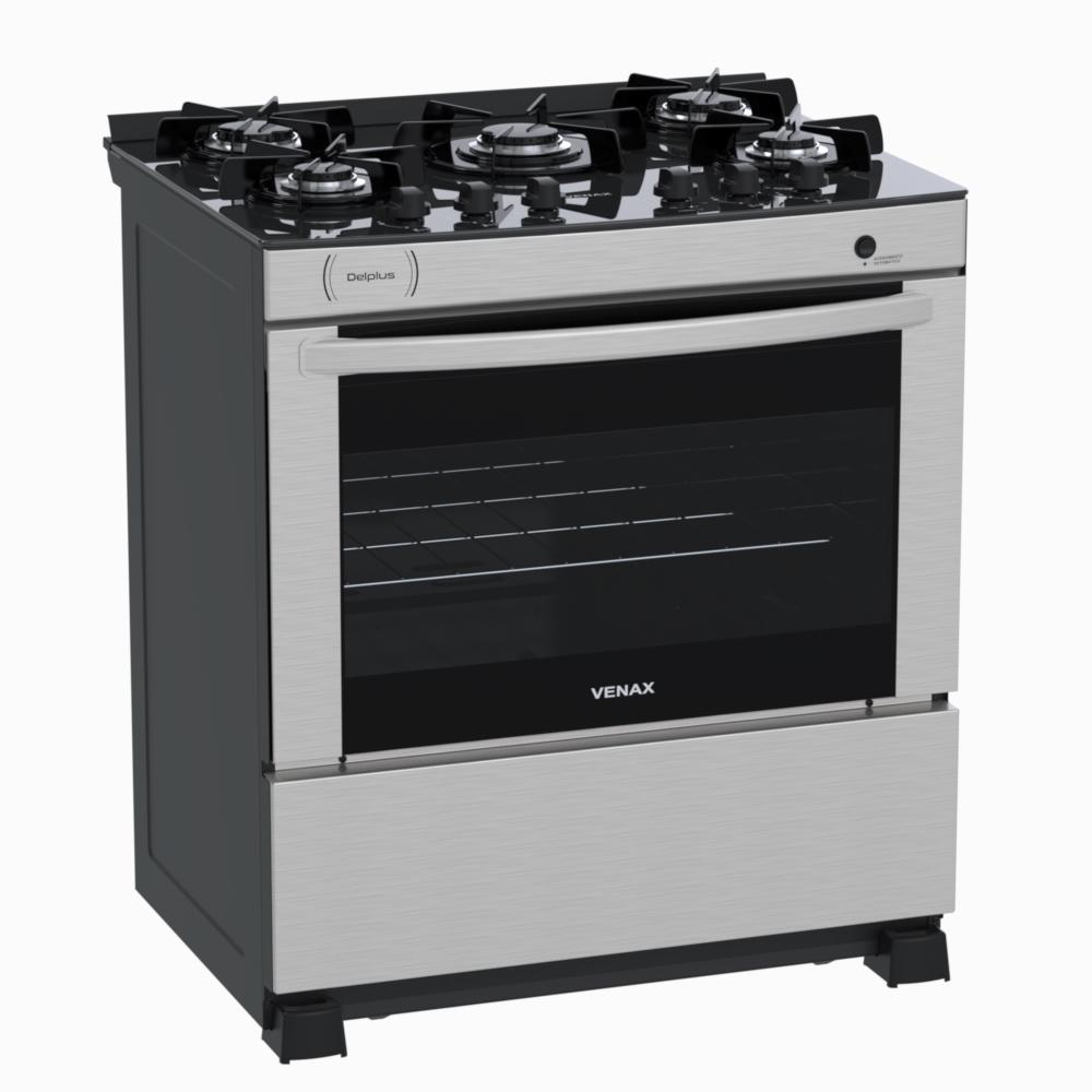 Fogao a Gas 5 Bocas Venax Delplus Vitreo BL Inox