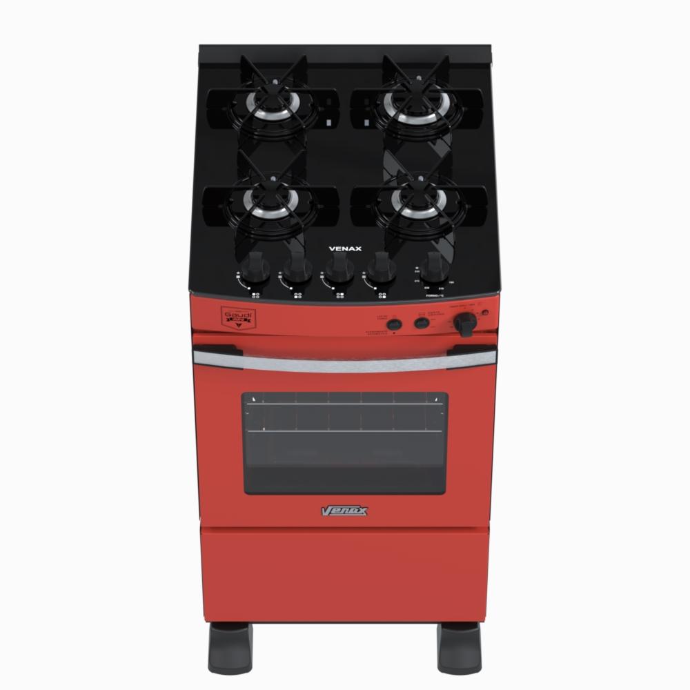 Fogao a Gas 4 Bocas Venax Gaudi Vetro Vitreo Vermelho