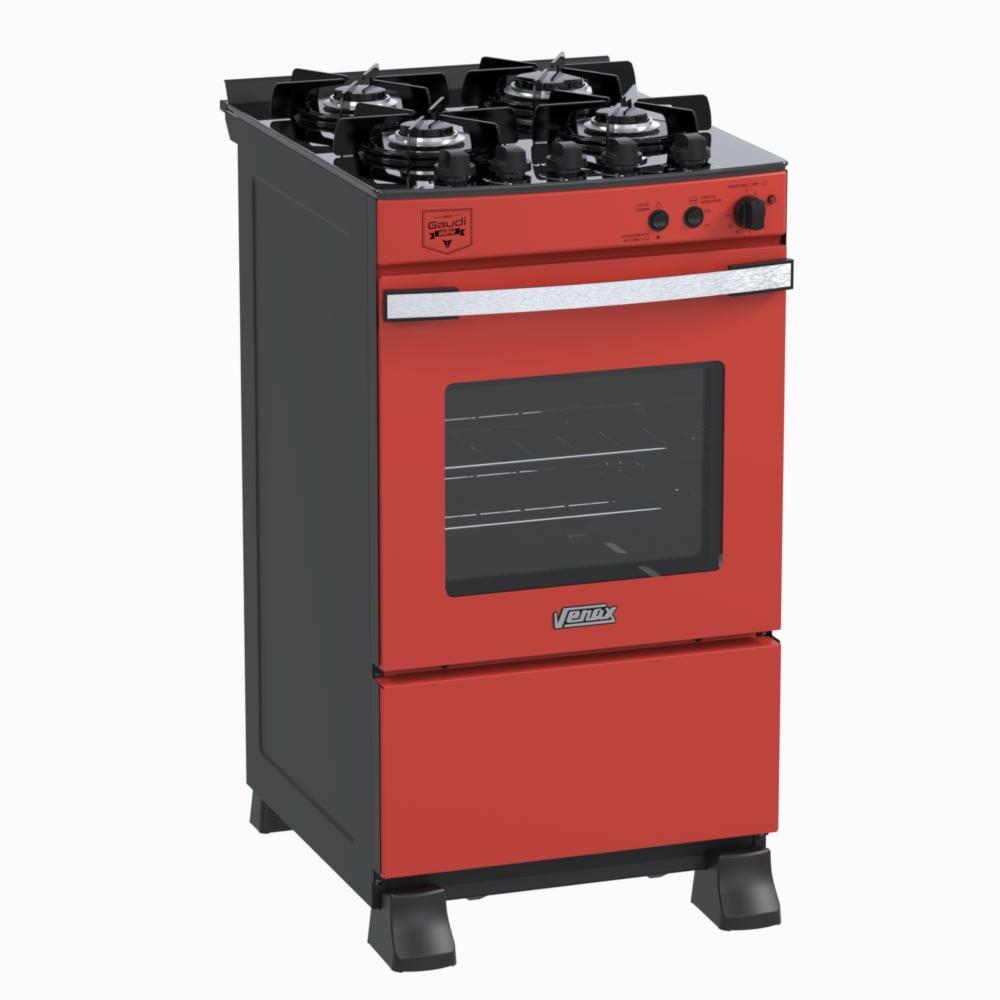 Fogao a Gas 4 Bocas Venax Gaudi Vetro Vitreo Vermelho