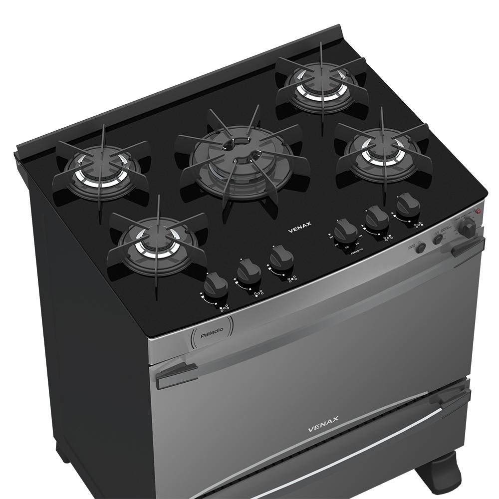 Fogao a Gas 5 Bocas Venax Palladio Vitreo Inox
