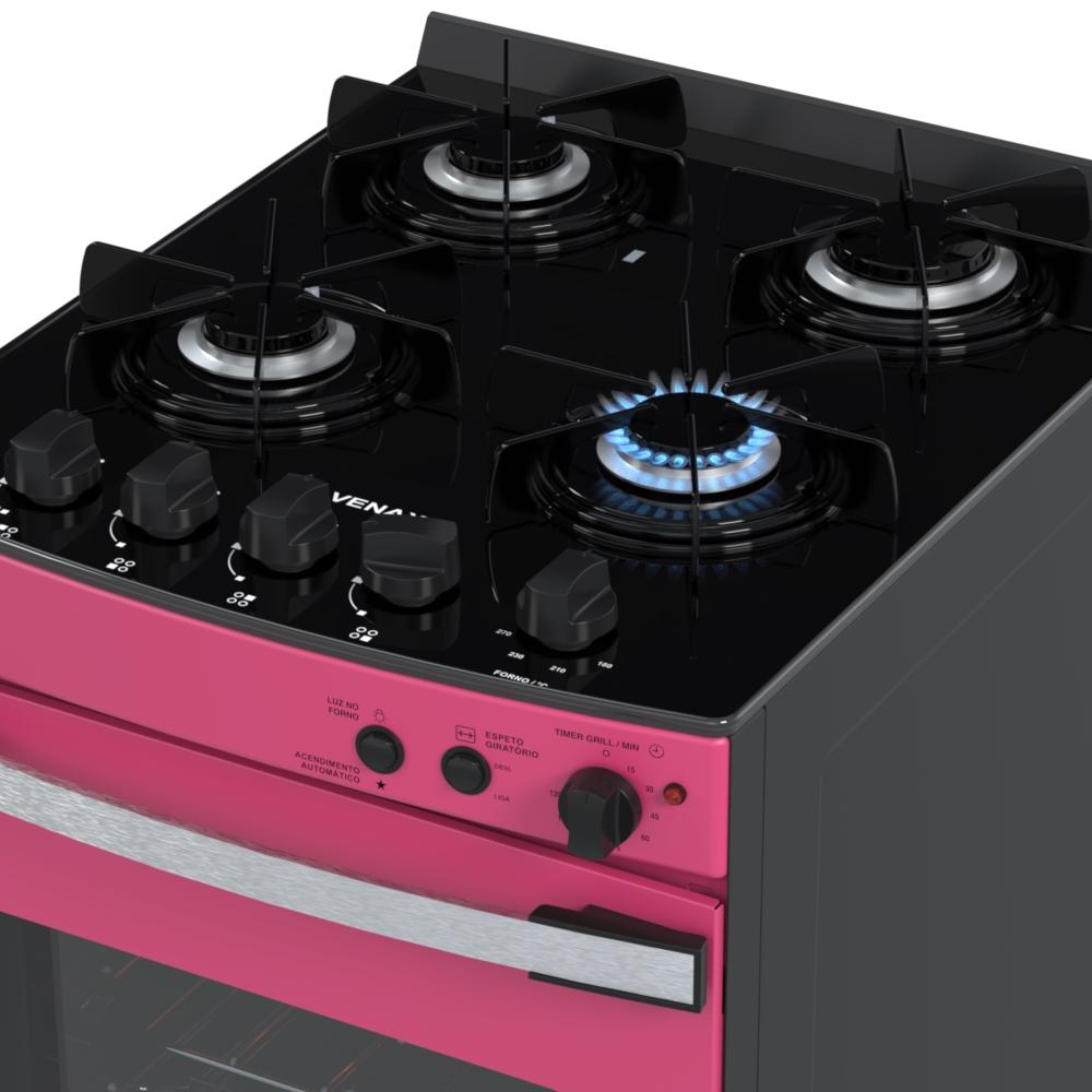 Fogao a Gas 4 Bocas Venax Gaudi Vetro Vitreo Pink