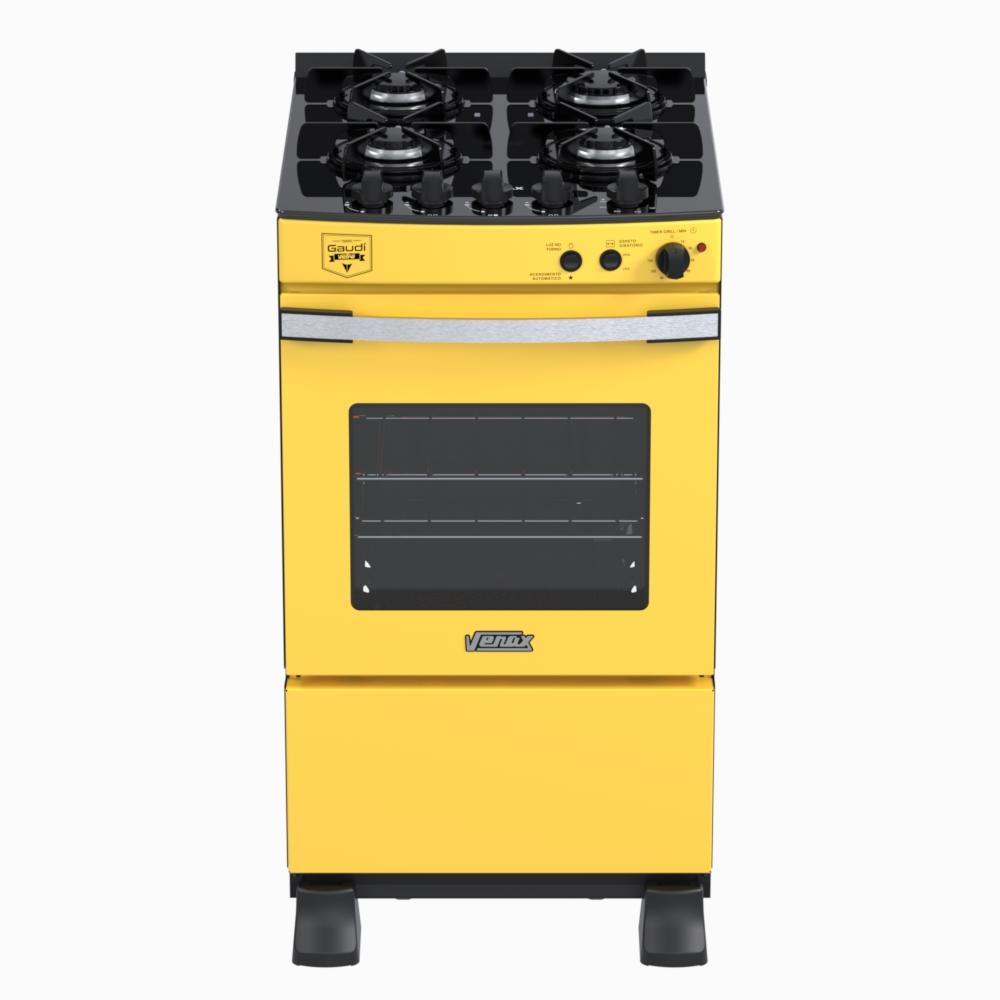 Fogao a Gas 4 Bocas Venax Gaudi Vetro Vitreo Amarelo