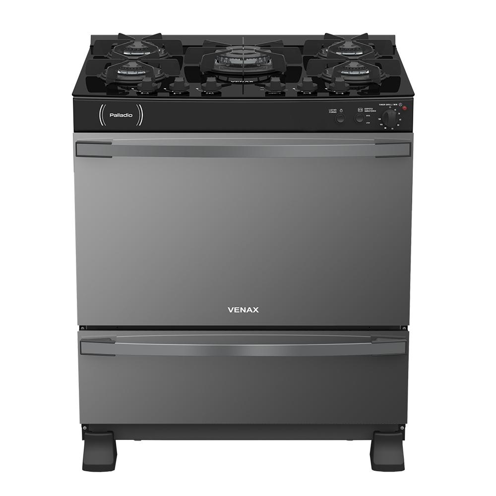 Fogao a Gas 5 Bocas Venax Palladio Vitreo Preto