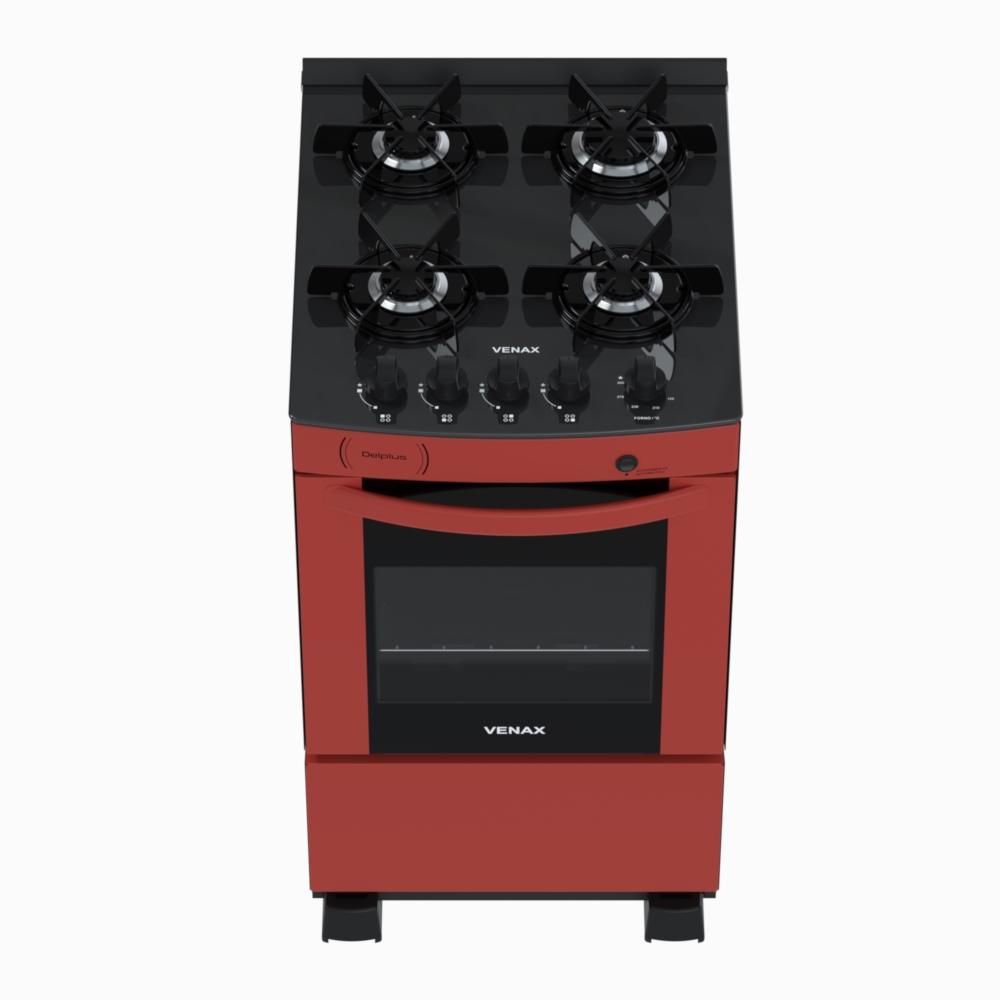 Fogao a Gas 4 Bocas Venax Delplus Vitreo BL Vermelho
