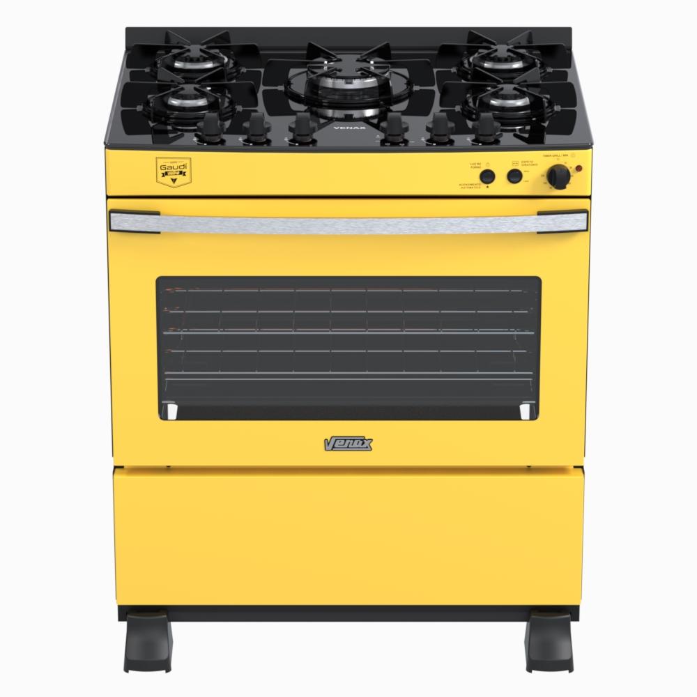 Fogao a Gas 5 Bocas Venax Gaudi Vetro Vitreo Amarelo