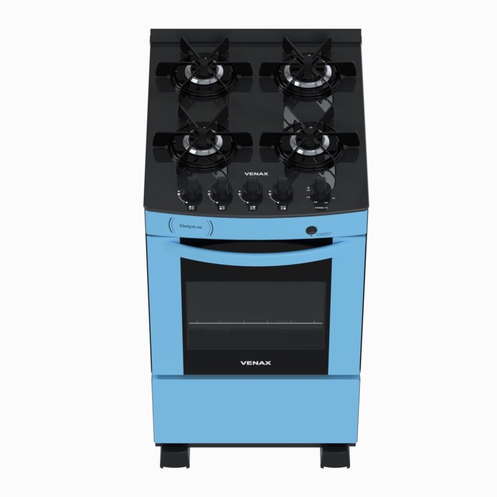 Fogao a Gas 4 Bocas Venax Delplus Vitreo BL Azul