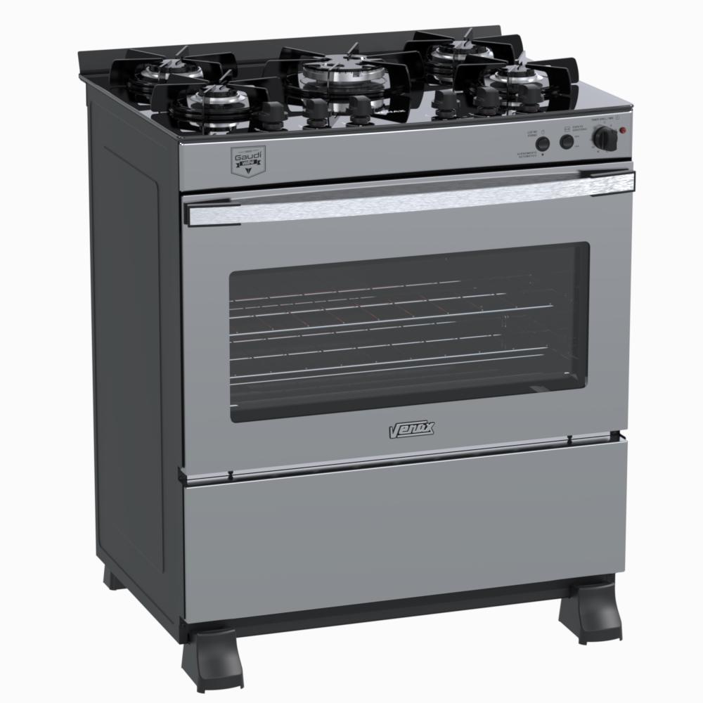 Fogao a Gas 5 Bocas Venax Gaudi Vetro Vitreo Inox