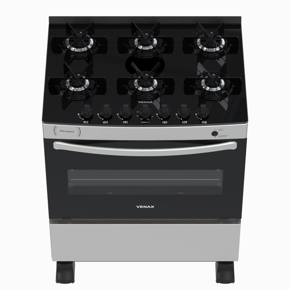 Fogao a Gas 6 Bocas Venax Picasso Vitreo Inox