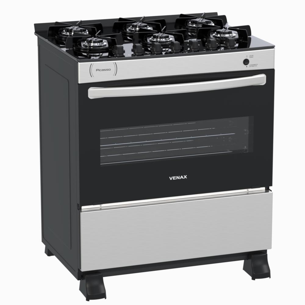 Fogao a Gas 6 Bocas Venax Picasso Vitreo Inox