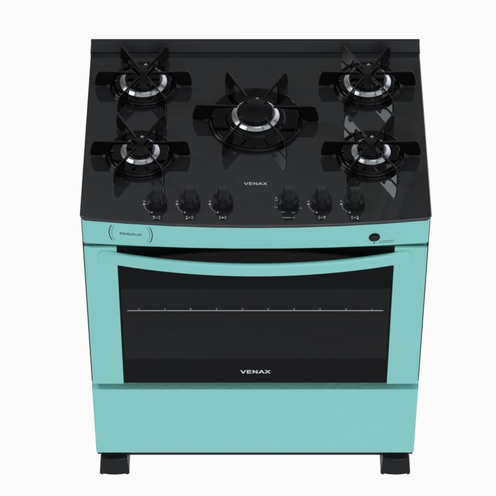 Fogao a Gas 5 Bocas Venax Delplus Vitreo BL Verde