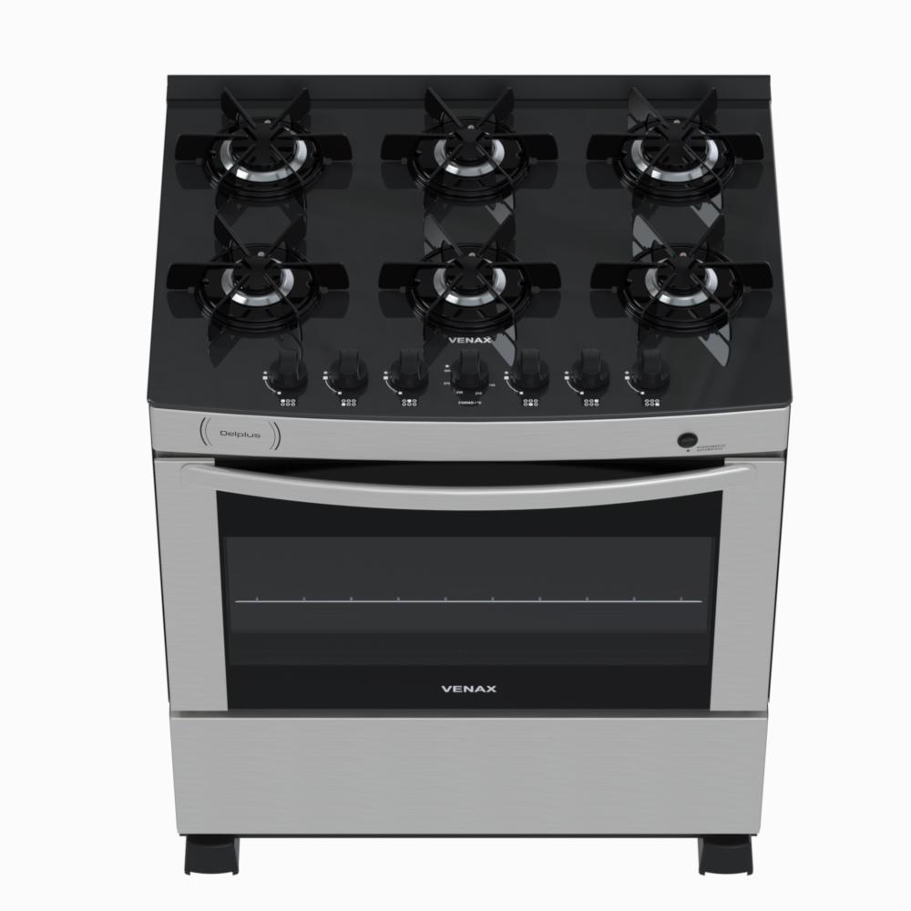 Fogao a Gas 6 Bocas Venax Delplus Vitreo BL Inox