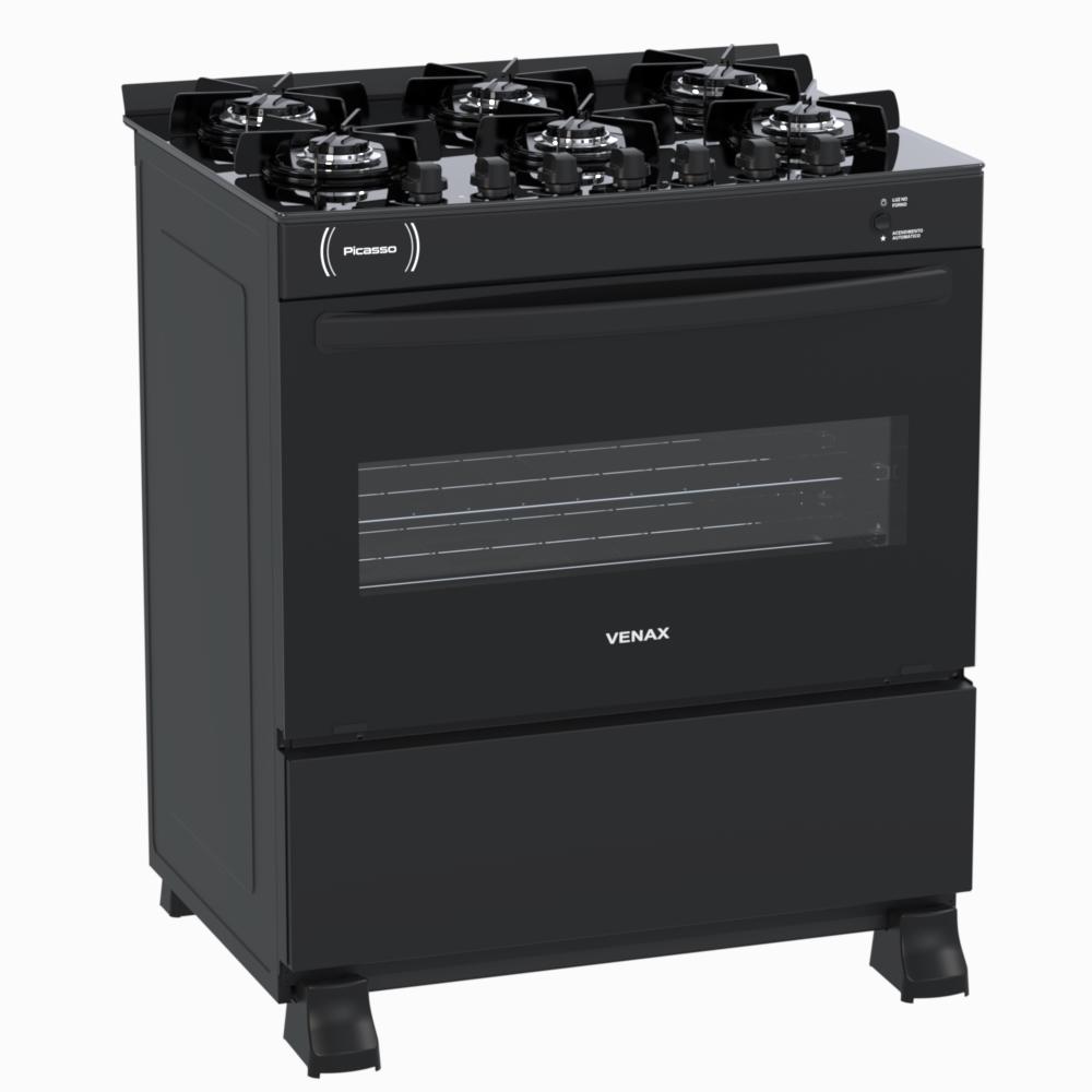Fogao a Gas 6 Bocas Venax Picasso Vitreo Preto