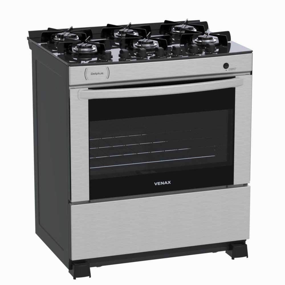 Fogao a Gas 6 Bocas Venax Delplus Vitreo BL Inox