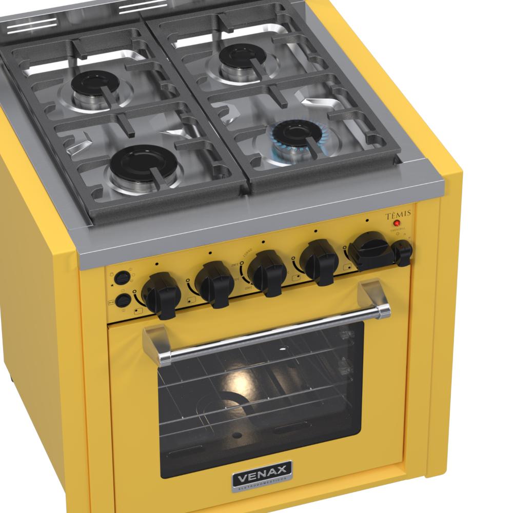 Fogao a Gas de Embutir 4 Bocas Venax Temis Amarelo