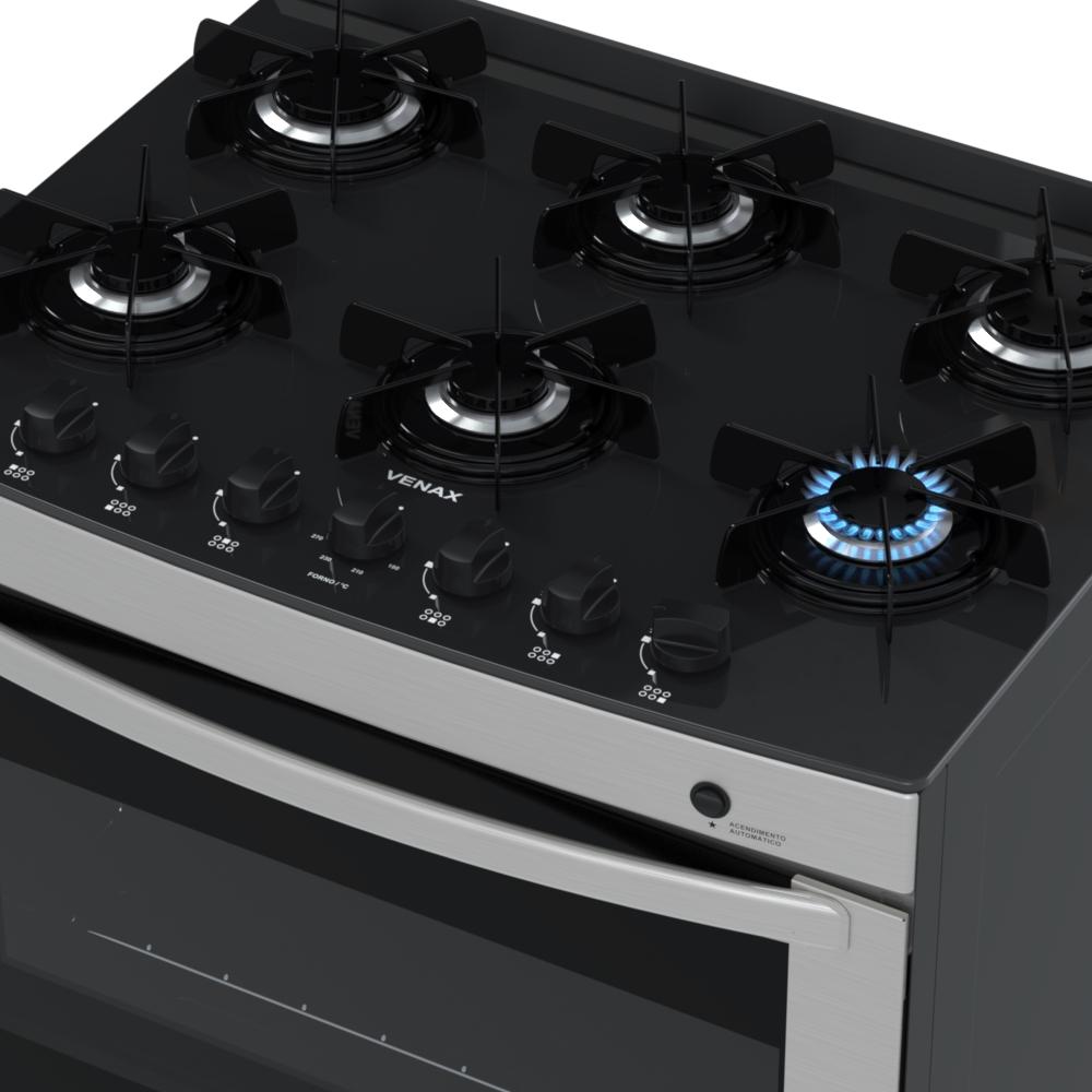 Fogao a Gas 6 Bocas Venax Delplus Vitreo BL Inox