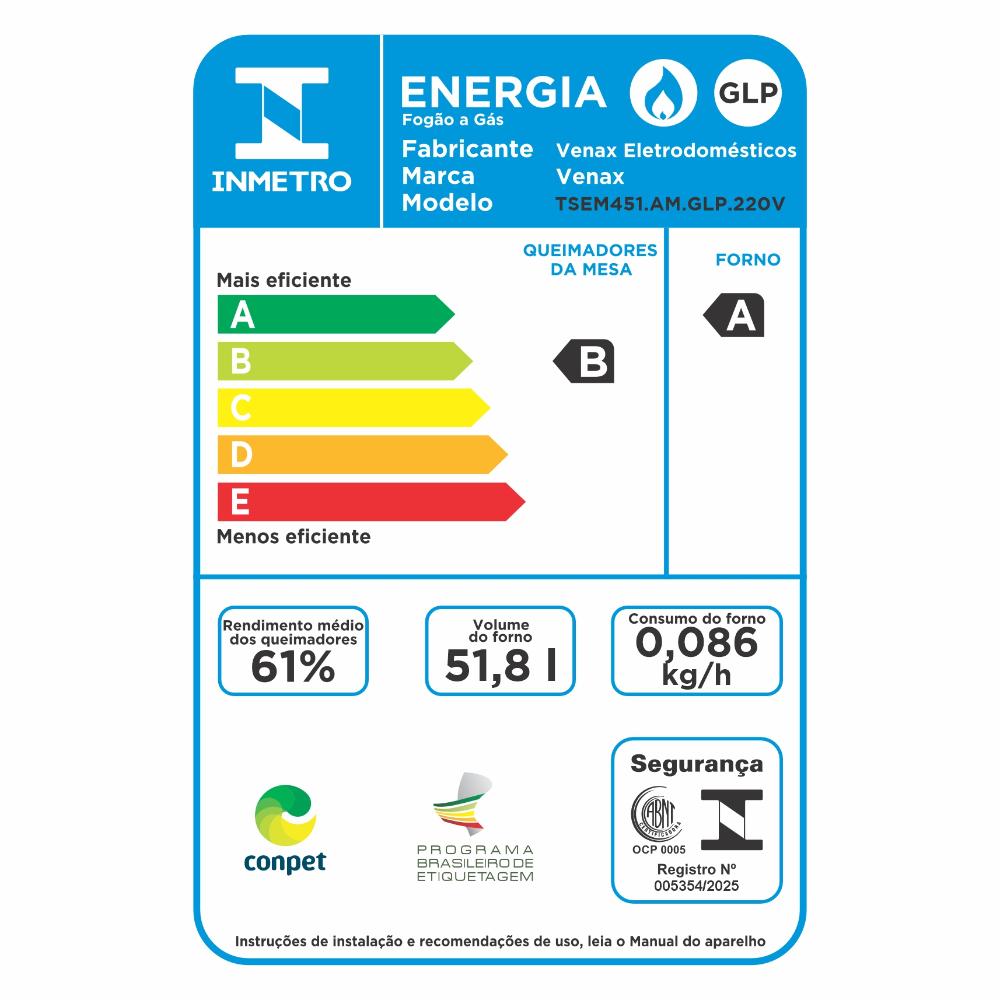 Fogao a Gas de Embutir 4 Bocas Venax Temis Amarelo