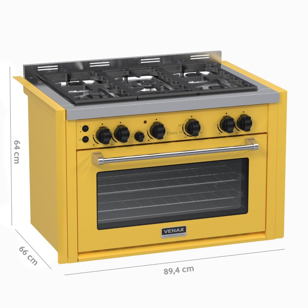 Fogao a Gas de Embutir 5 Bocas Venax Temis Amarelo