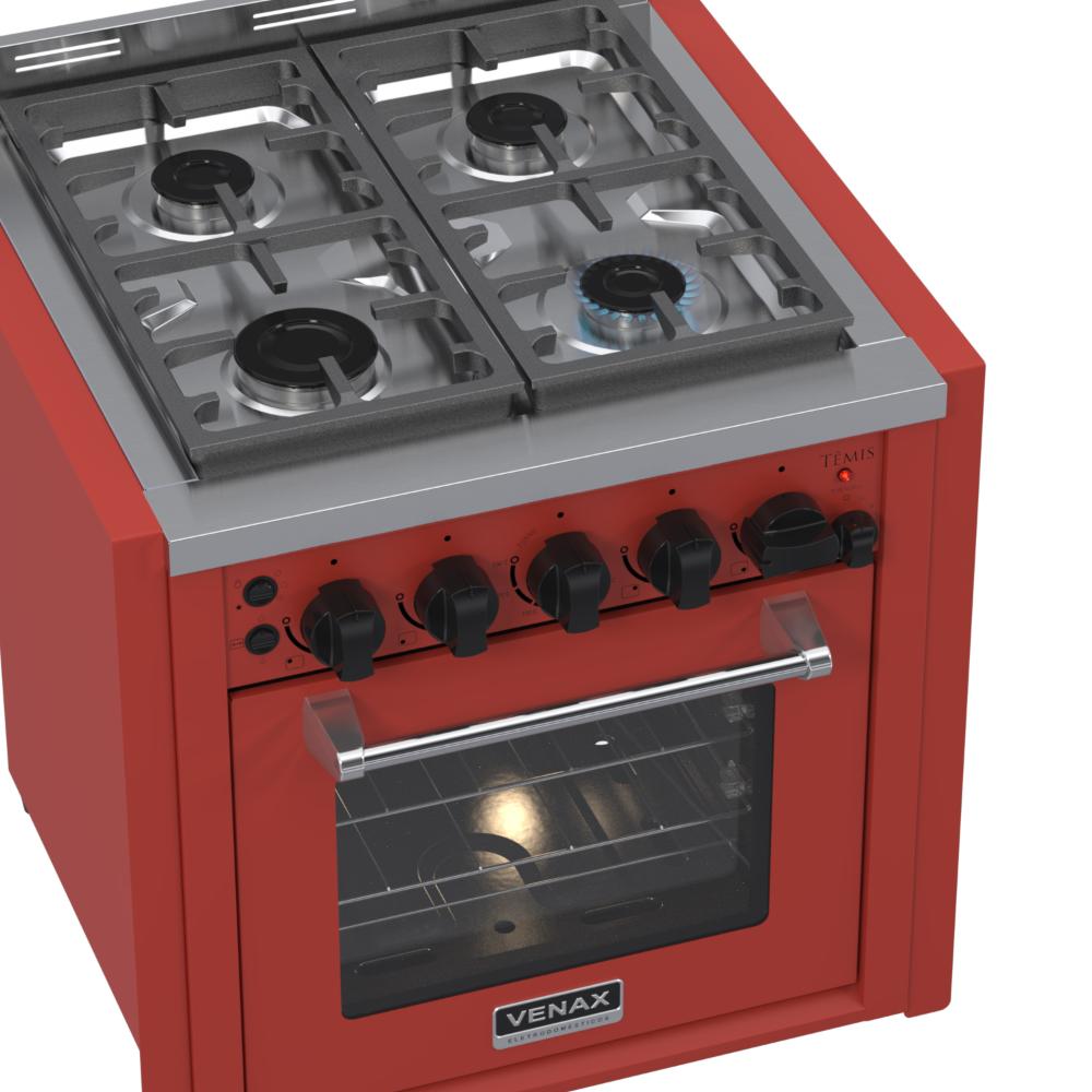 Fogao a Gas de Embutir 4 Bocas Venax Temis Vermelho