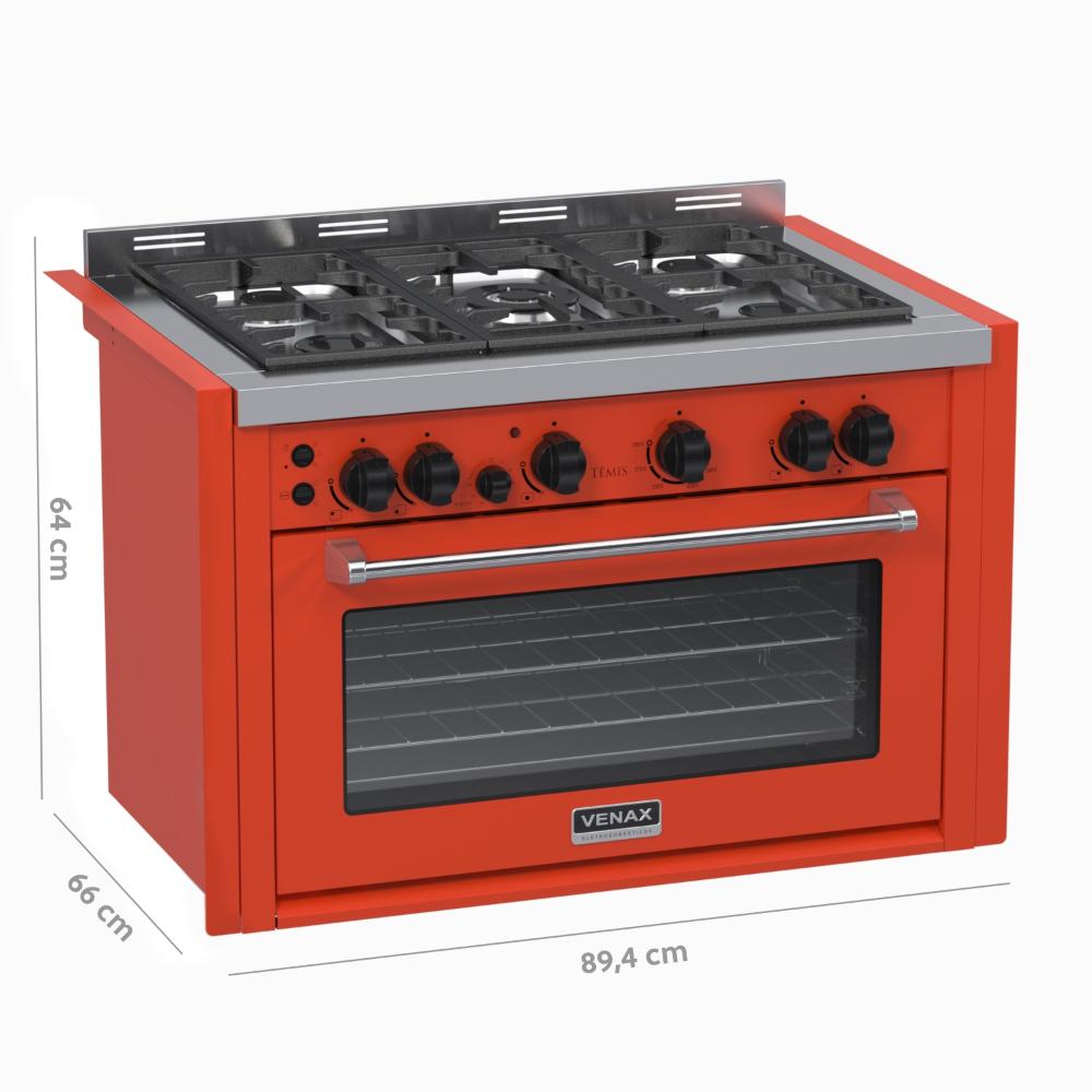 Fogao a Gas de Embutir 5 Bocas Venax Temis Vermelho