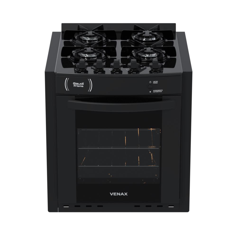 Fogao a Gas de Embutir 4 Bocas Venax Gaudi Prisma Vitreo Preto