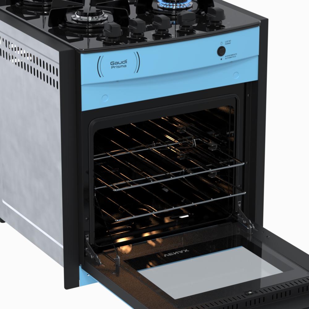 Fogao a Gas de Embutir 4 Bocas Venax Gaudi Prisma Vitreo Azul