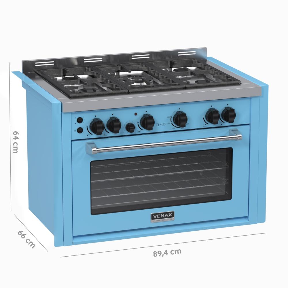 Fogao a Gas de Embutir 5 Bocas Venax Temis Azul
