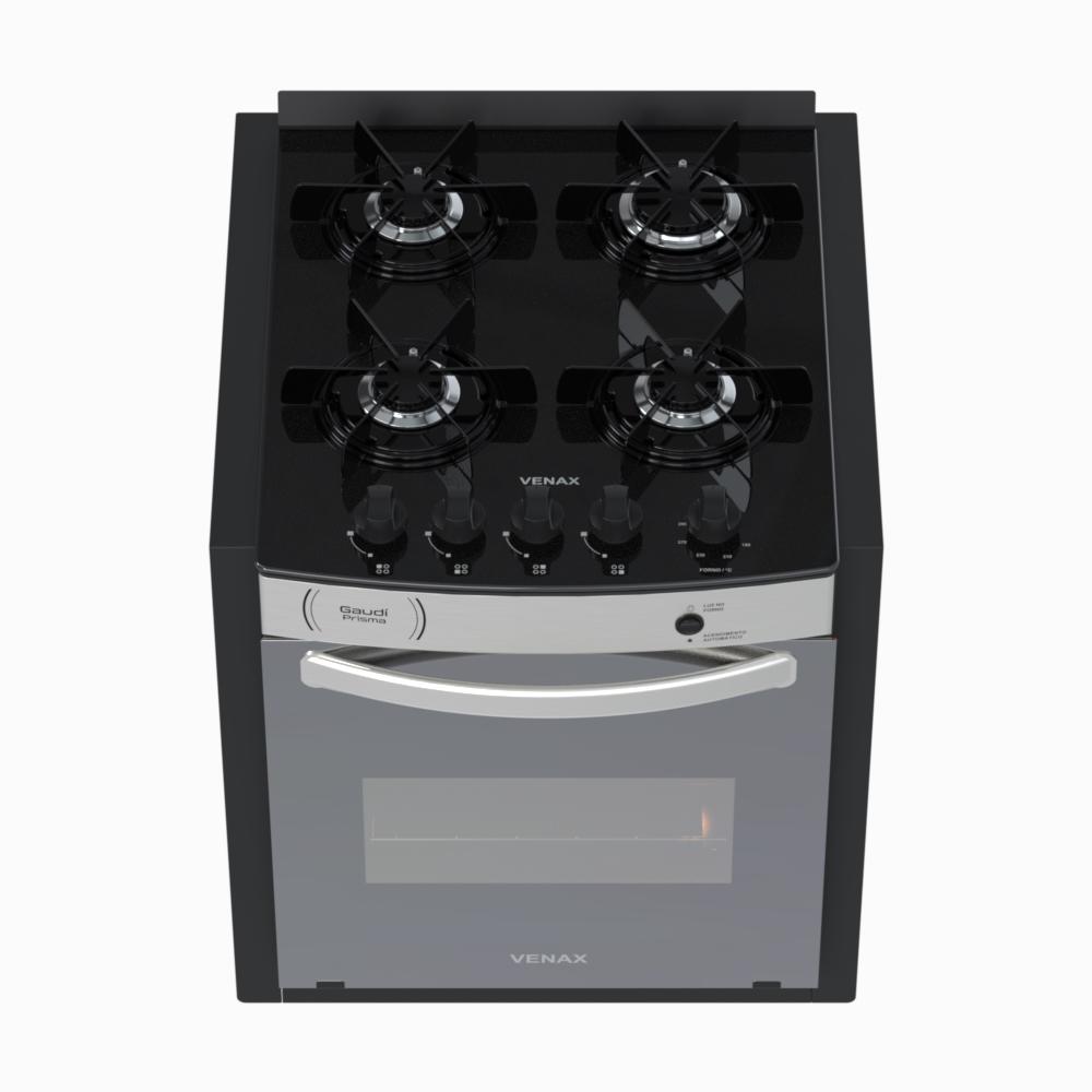 Fogao a Gas de Embutir 4 Bocas Venax Gaudi Prisma Vitreo EL Inox