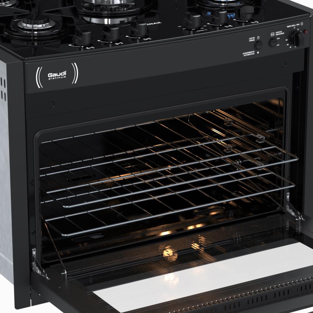 Fogao a Gas de Embutir 5 Bocas Venax Gaudi Platinum Vitreo Preto